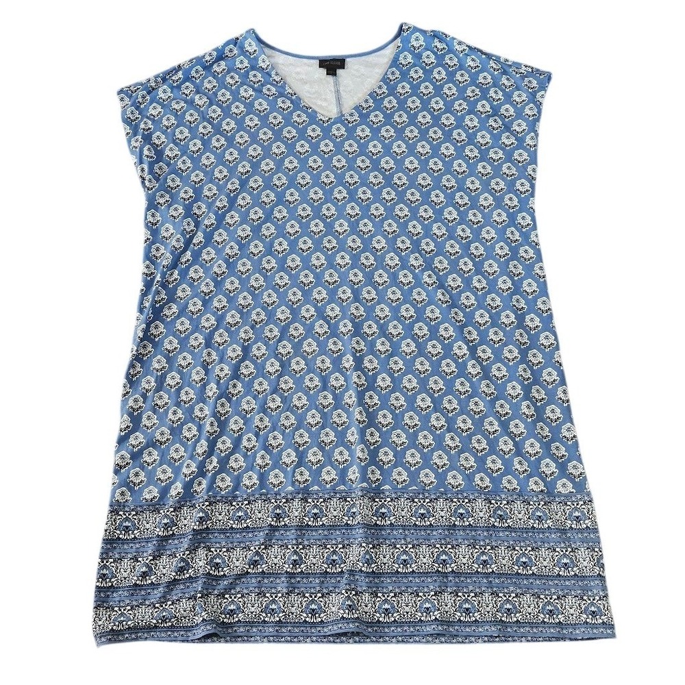 J. Jill Wearever Midi Shift Dress Women XL Blue A-Line Floral Cap Sleeve Coastal